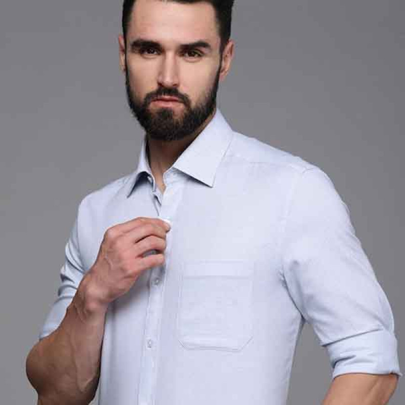 Men Blue Printed Pure Cotton Formal Shirt