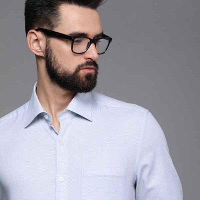 Men Blue Printed Pure Cotton Formal Shirt
