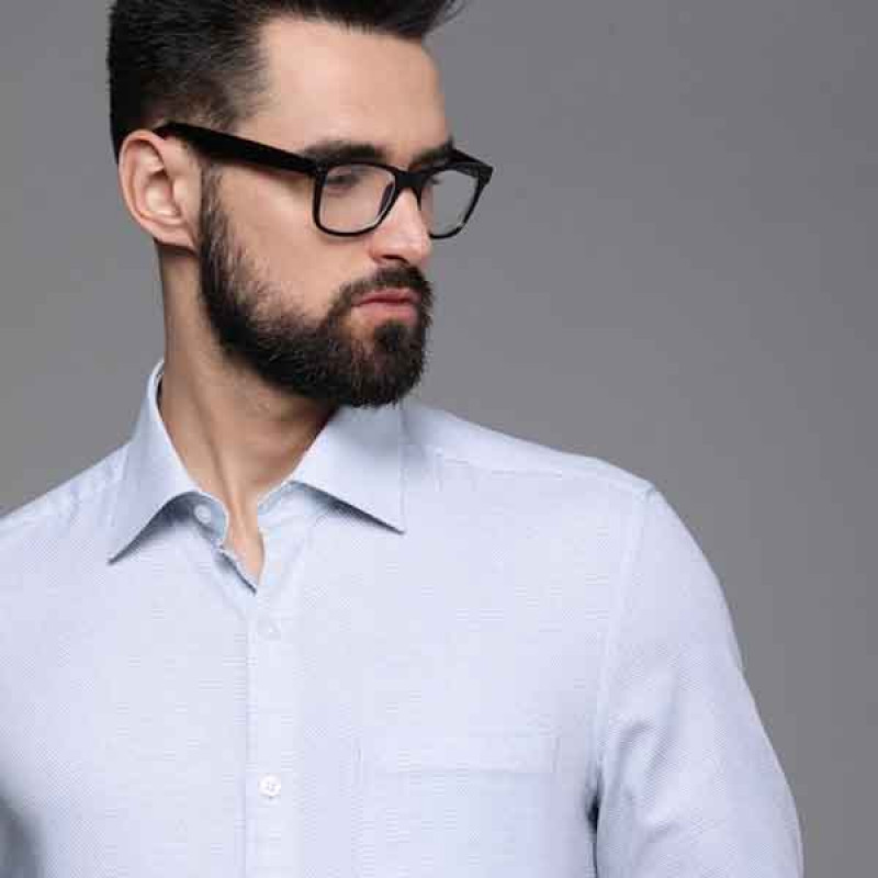 Men Blue Printed Pure Cotton Formal Shirt
