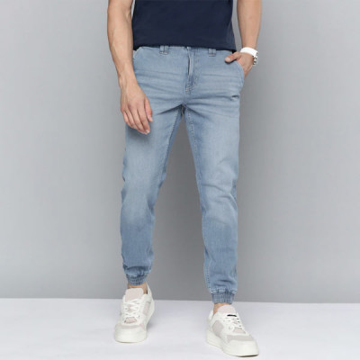 Men Blue Slim Fit Light Fade Stretchable Denim Joggers